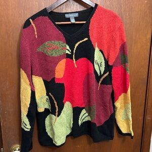 Northern Isles Black V-Neck Sweater with Multi Apple Motif
